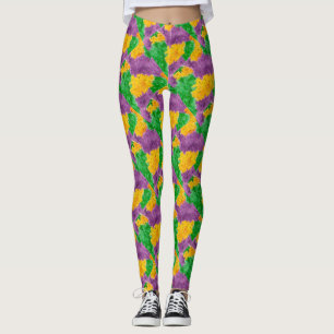 Mardi Gras vattenfärgPointillize kamouflage Leggings