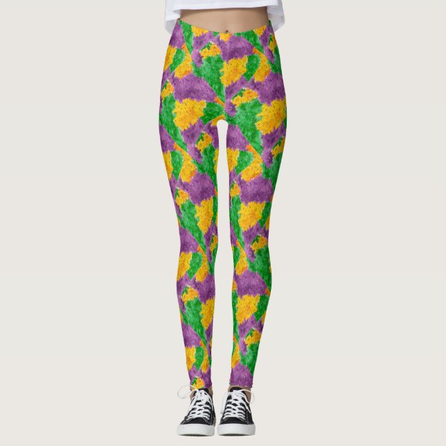 Mardi Gras vattenfärgPointillize kamouflage Leggings (Framsida)