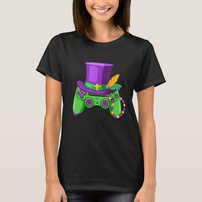 Mardi Gras Video Game Controller Jester Hat Appare T Shirt (Framsida)