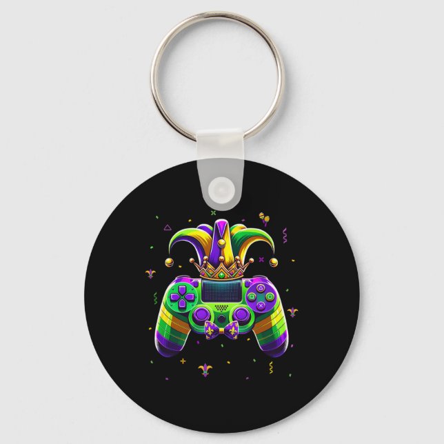 Mardi Gras Video Game Controller Jester Hat Boy Ki Nyckelring (Framsida)