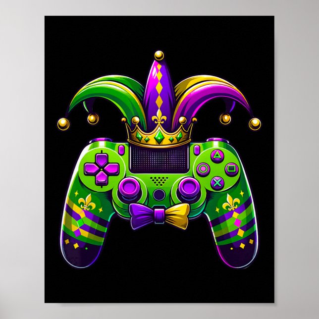 Mardi Gras Video Game Controller Jester Hat Boy Ki Poster (Framsidan)
