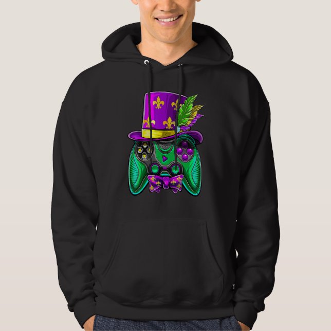 Mardi Gras Video Game Controller Jester Hat Costum Hoodie (Framsida)