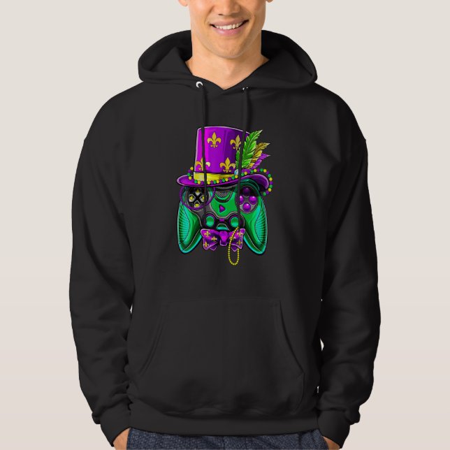 Mardi Gras Video Game Controller Jester Hat Costum Hoodie (Framsida)