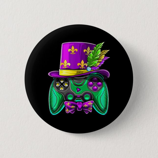 Mardi Gras Video Game Controller Jester Hat Costum Knapp (Framsida)