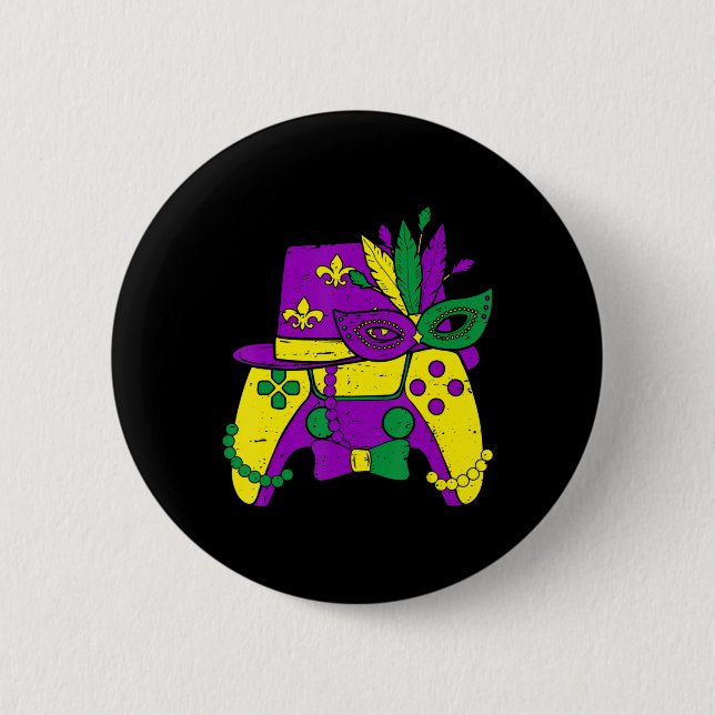 Mardi Gras Video Game Controller Jester Hat Costum Knapp (Framsida)