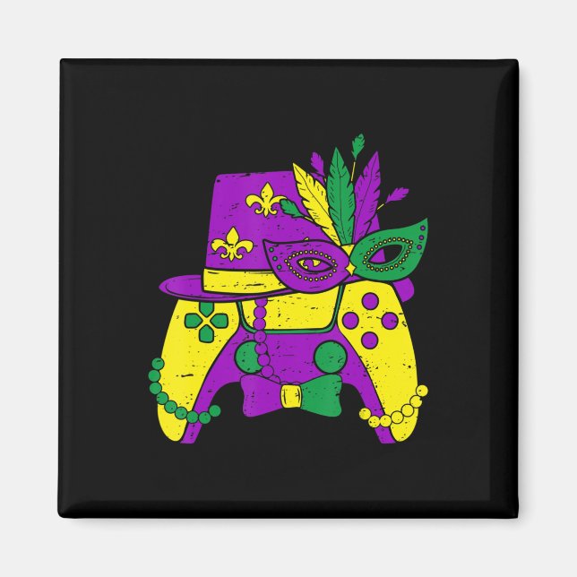 Mardi Gras Video Game Controller Jester Hat Costum Magnet (Framsidan)