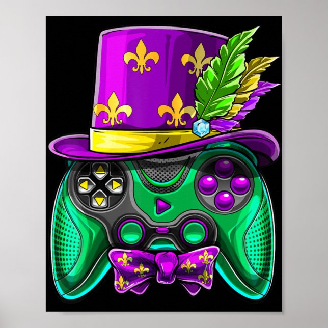 Mardi Gras Video Game Controller Jester Hat Costum Poster (Framsidan)