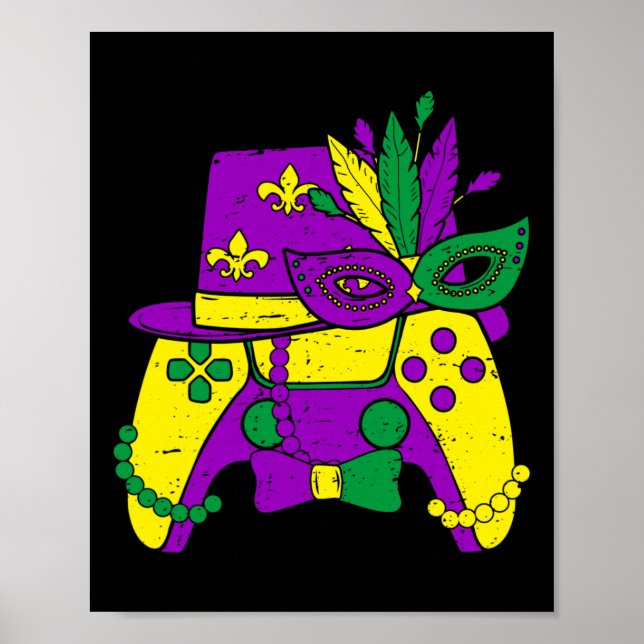 Mardi Gras Video Game Controller Jester Hat Costum Poster (Framsidan)