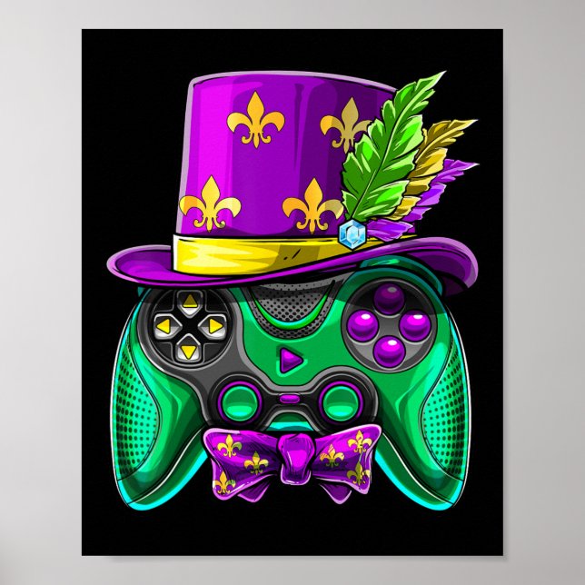 Mardi Gras Video Game Controller Jester Hat Costum Poster (Framsidan)