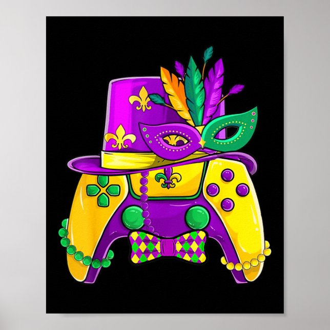 Mardi Gras Video Game Controller Jester Hat Costum Poster (Framsidan)
