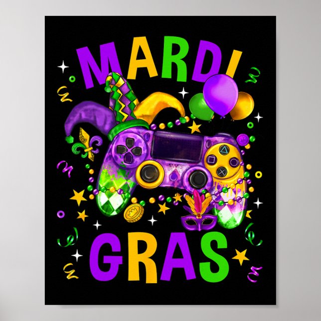 Mardi Gras Video Game Controller Jester Hat Costum Poster (Framsidan)
