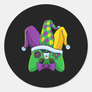 Mardi Gras Video Game Controller Jester Hat Costum Runt Klistermärke