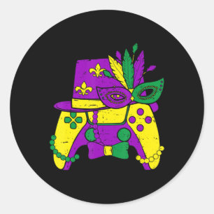 Mardi Gras Video Game Controller Jester Hat Costum Runt Klistermärke
