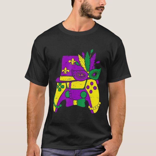 Mardi Gras Video Game Controller Jester Hat Costum T Shirt (Framsida)
