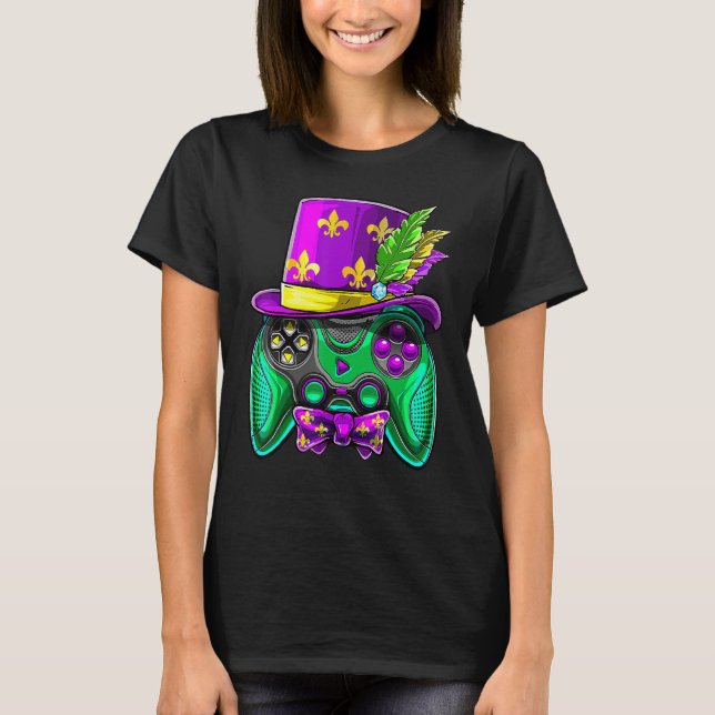 Mardi Gras Video Game Controller Jester Hat Costum T Shirt (Framsida)