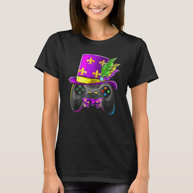 Mardi Gras Video Game Controller Jester Hat Costum T Shirt (Framsida)