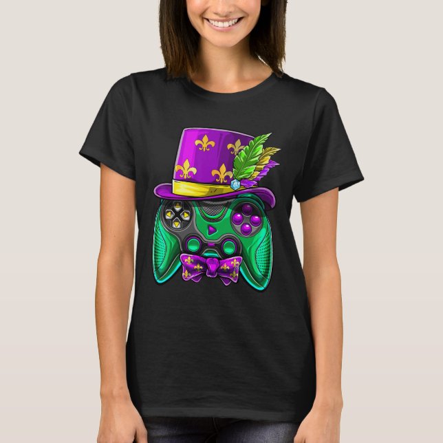 Mardi Gras Video Game Controller Jester Hat Costum T Shirt (Framsida)
