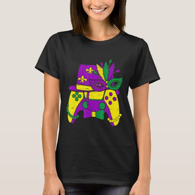 Mardi Gras Video Game Controller Jester Hat Costum T Shirt (Framsida)