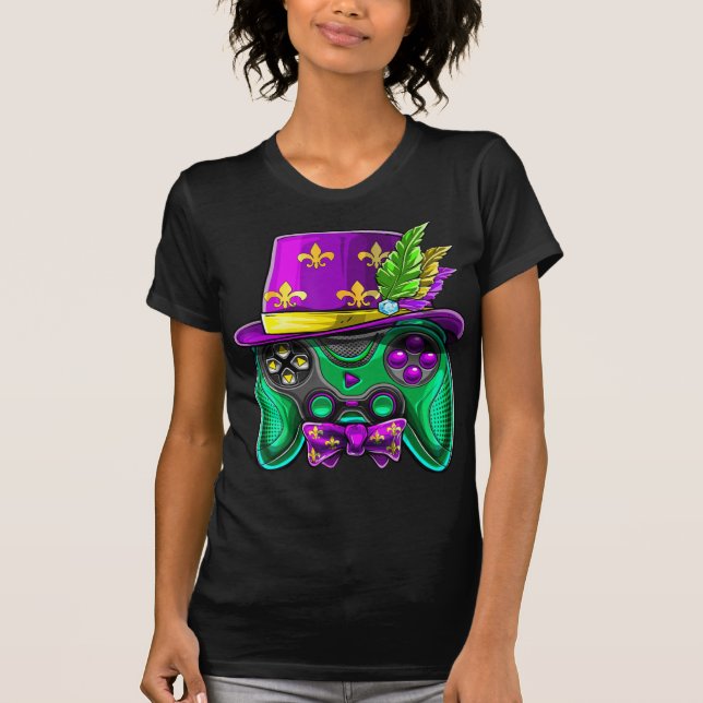 Mardi Gras Video Game Controller Jester Hat Costum T Shirt (Framsida)
