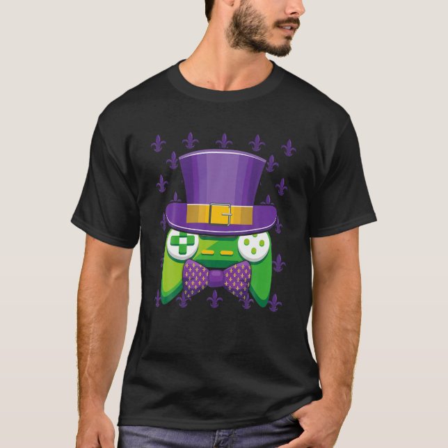Mardi Gras Video Game Controller Jester Hat Costum T Shirt (Framsida)