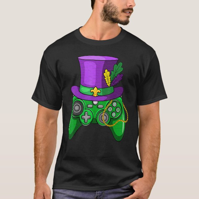 Mardi Gras Video Game Controller Jester Hat Costum T Shirt (Framsida)