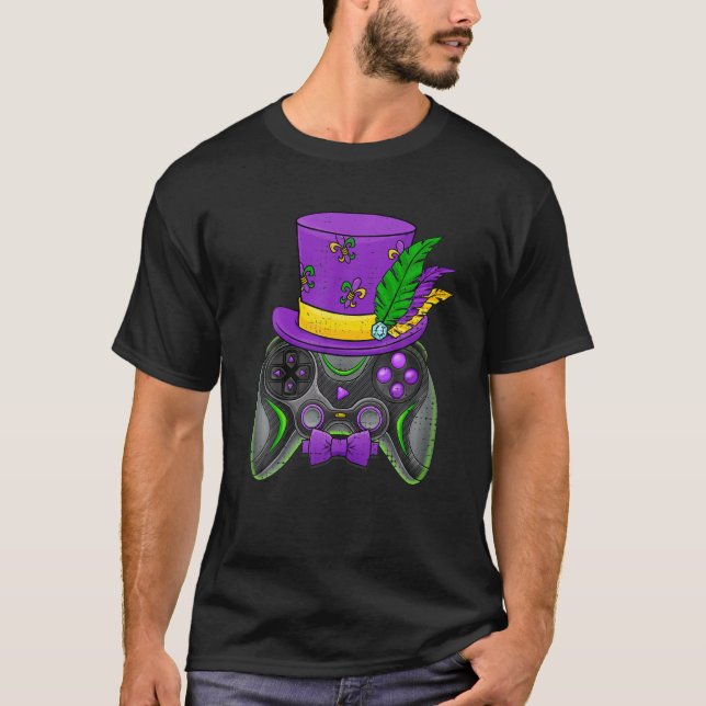 Mardi Gras Video Game Controller Jester Hat Costum T Shirt (Framsida)
