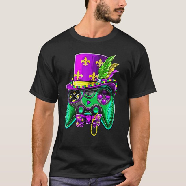 Mardi Gras Video Game Controller Jester Hat Costum T Shirt (Framsida)