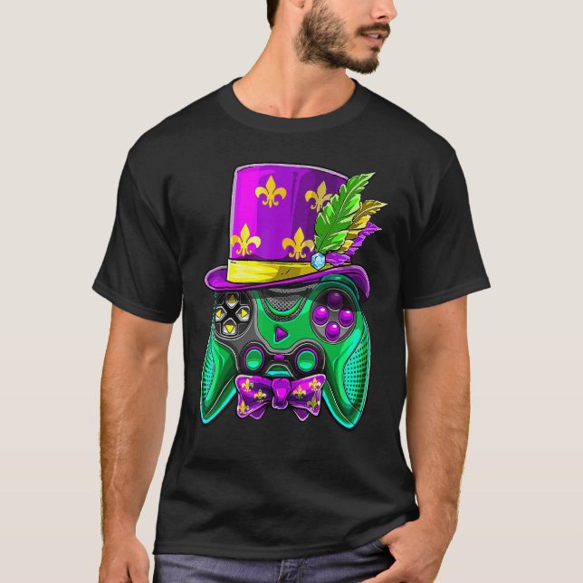 Mardi Gras Video Game Controller Jester Hat Costum T Shirt (Framsida)