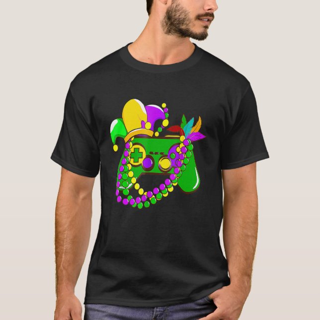 Mardi Gras Video Game Controller Jester Hat Costum T Shirt (Framsida)