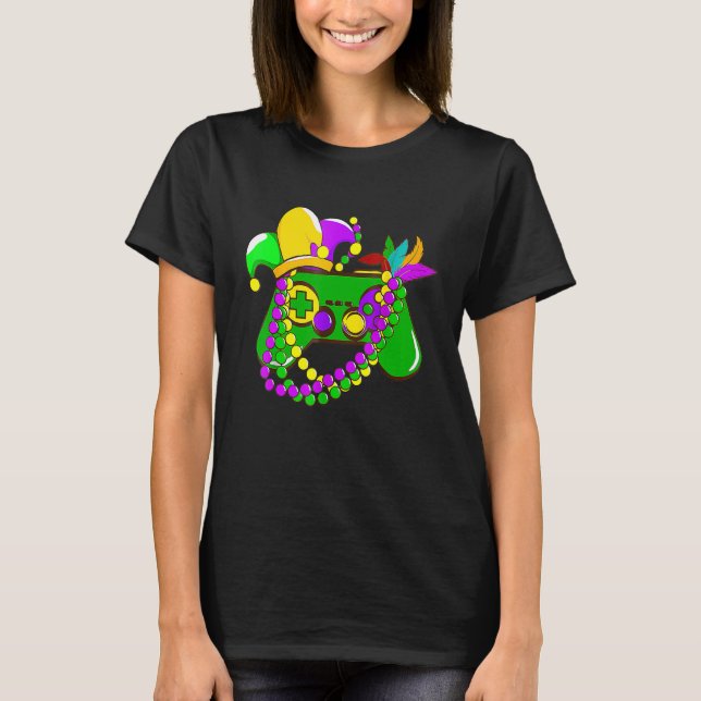 Mardi Gras Video Game Controller Jester Hat Costum T Shirt (Framsida)