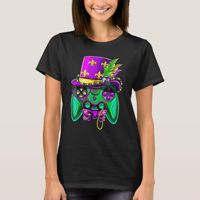 Mardi Gras Video Game Controller Jester Hat Costum T Shirt (Framsida)
