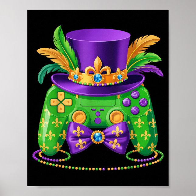 Mardi Gras Video Game Controller Jester Hat Gamer  Poster (Framsidan)