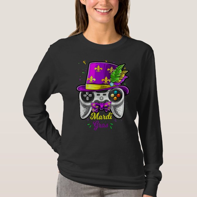 Mardi Gras Video Game Controller Jester Mask Costu T Shirt (Framsida)