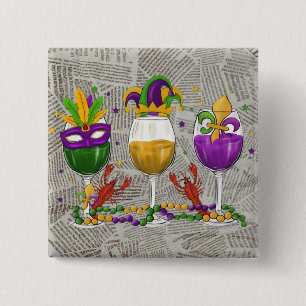 Mardi Gras Vin Glass och Kräftor Knapp