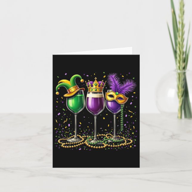 Mardi Gras Vin Gles Design- Funny Tjock Tisdag Dri Kort (Framsida)