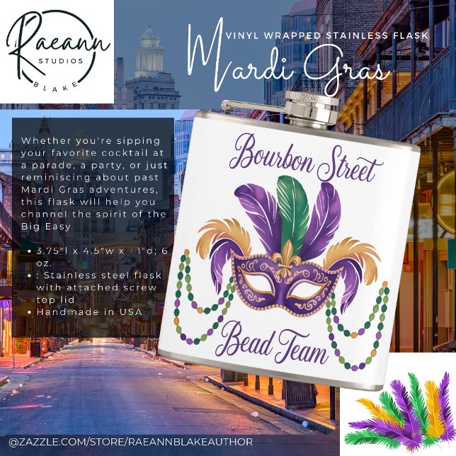 Mardi Gras Vinylomsluten Rostfri Stålflaska Fickplunta (Skapare uppladdad)