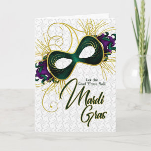 Mardi Gras Violet Guld och Grönt Mask Kort