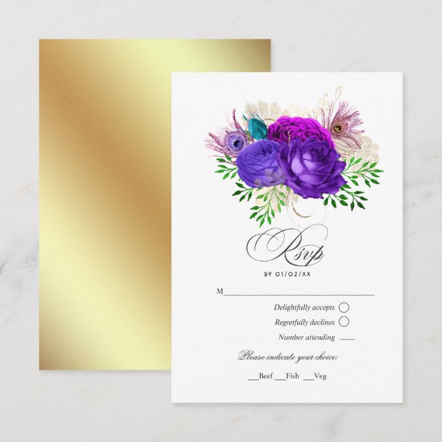 Mardi Gras Watercolor Blommigt Quinceañera OSA Kort (Fram/baksida)