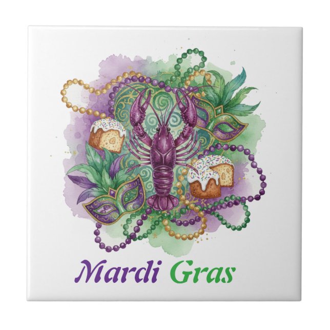 Mardi Gras Watercolorfirande  Kakelplatta (Framsidan)