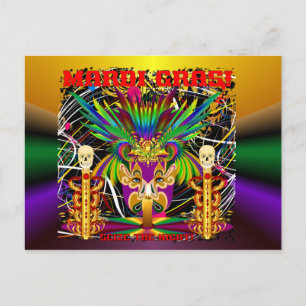 Mardi Gras Witch Doktor-Skull V-3-T Vykort