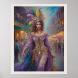 Mardi Gras Woman i Costume New Orleans Bourbon St. Poster