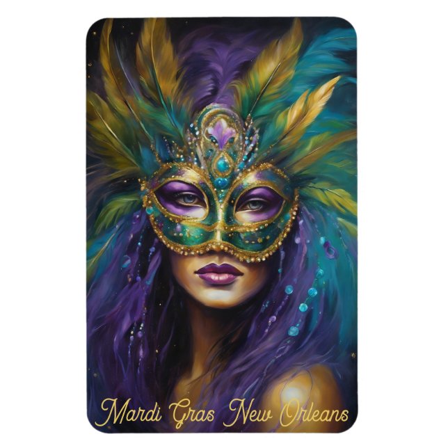 Mardi Gras Woman in Mask Carnival Redigera text Magnet (Vertikal)