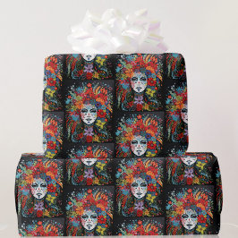 Mardi Gras Woman in Mask & Headdress Presentpapper