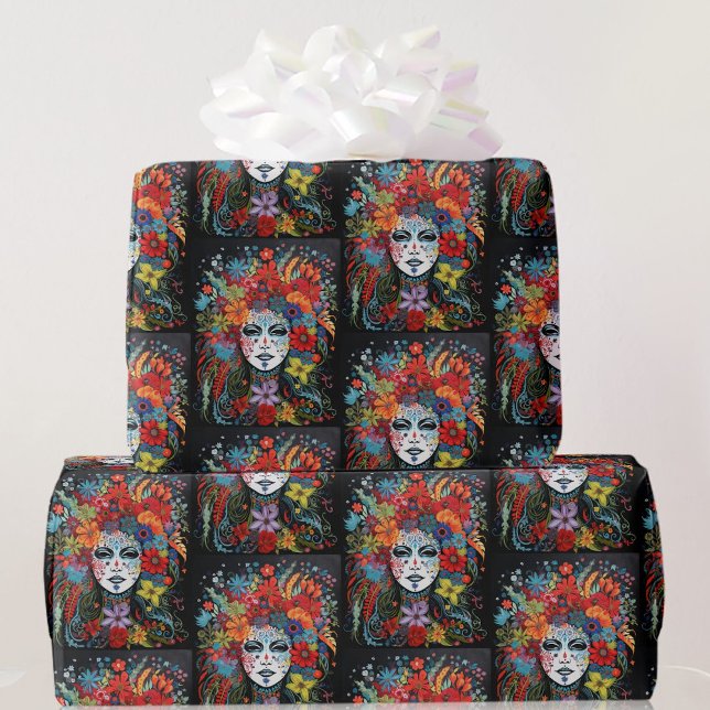 Mardi Gras Woman in Mask & Headdress Presentpapper (Skapare uppladdad)