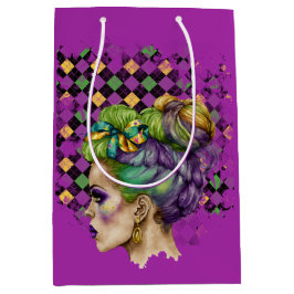 MARDI GRAS WOMAN MED LILA GRÖNT GULD HAIR