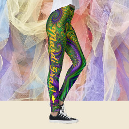Mardi Gras Womens Leggings Lila Grönt Byxor