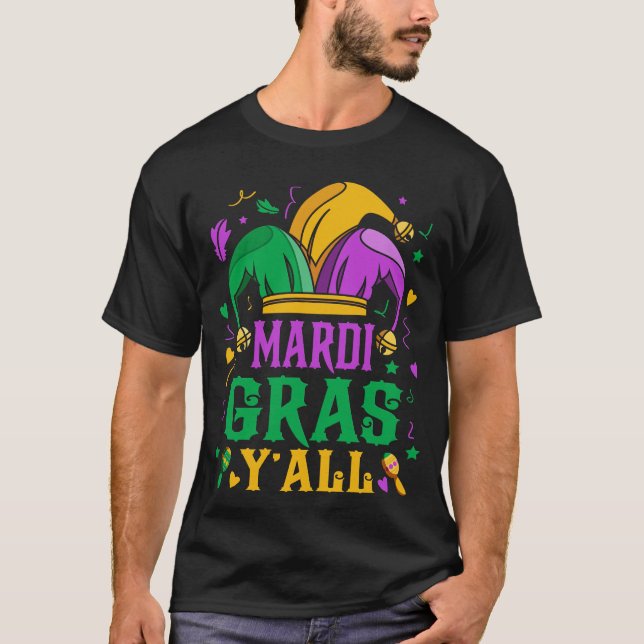 Mardi Gras Y’all Jester Hat Carnival Party T Shirt (Framsida)