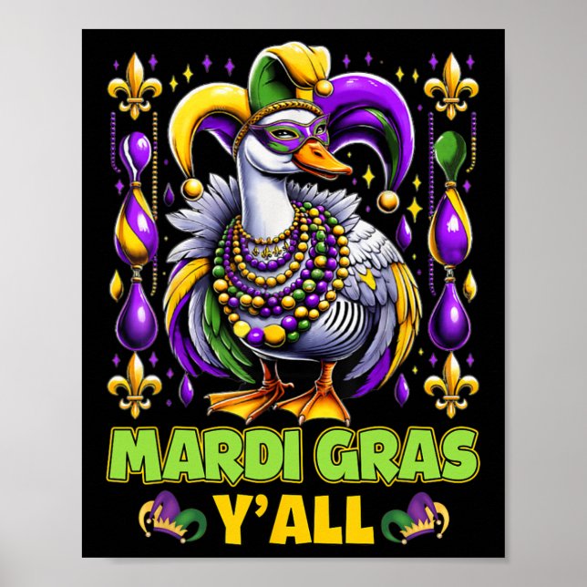 Mardi Gras Y'all Anka Fleur-de-lis Parad Carnival Poster (Framsidan)