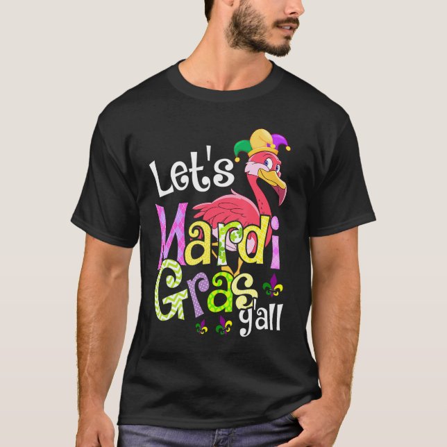 Mardi Gras Yall Flamingo Jester Hat T Shirt (Framsida)