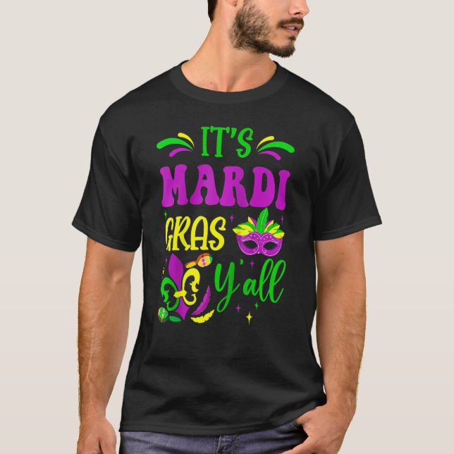 Mardi Gras Yall Funny Mardi Gras Party Mask Beads  T Shirt (Framsida)